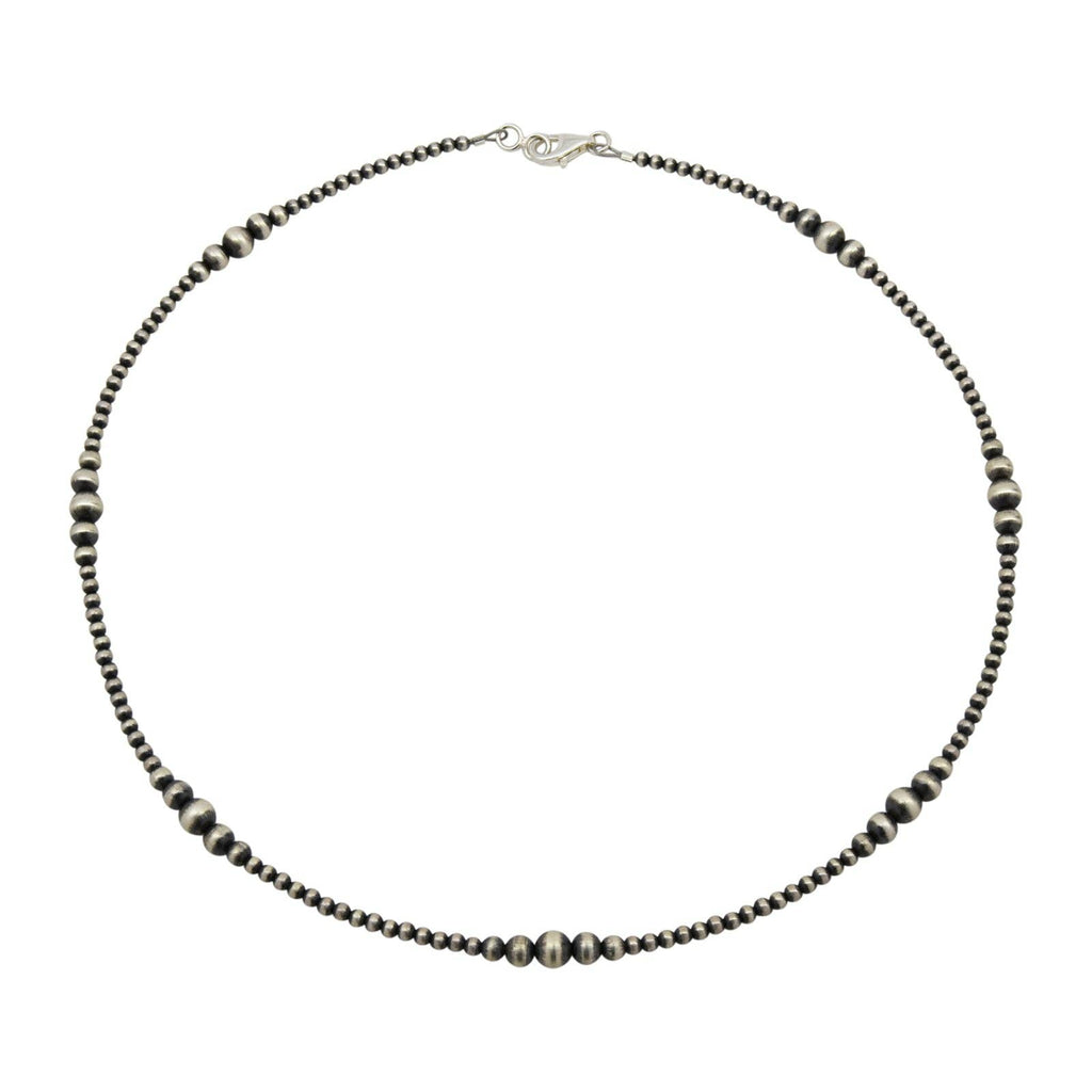 Sterling Silver Mixed Graduated Navajo Pearl Oxidized Bead Necklace