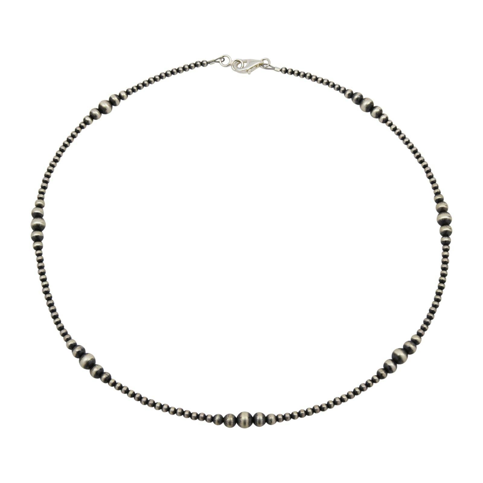 Sterling Silver Mixed Graduated Navajo Pearl Oxidized Bead Necklace