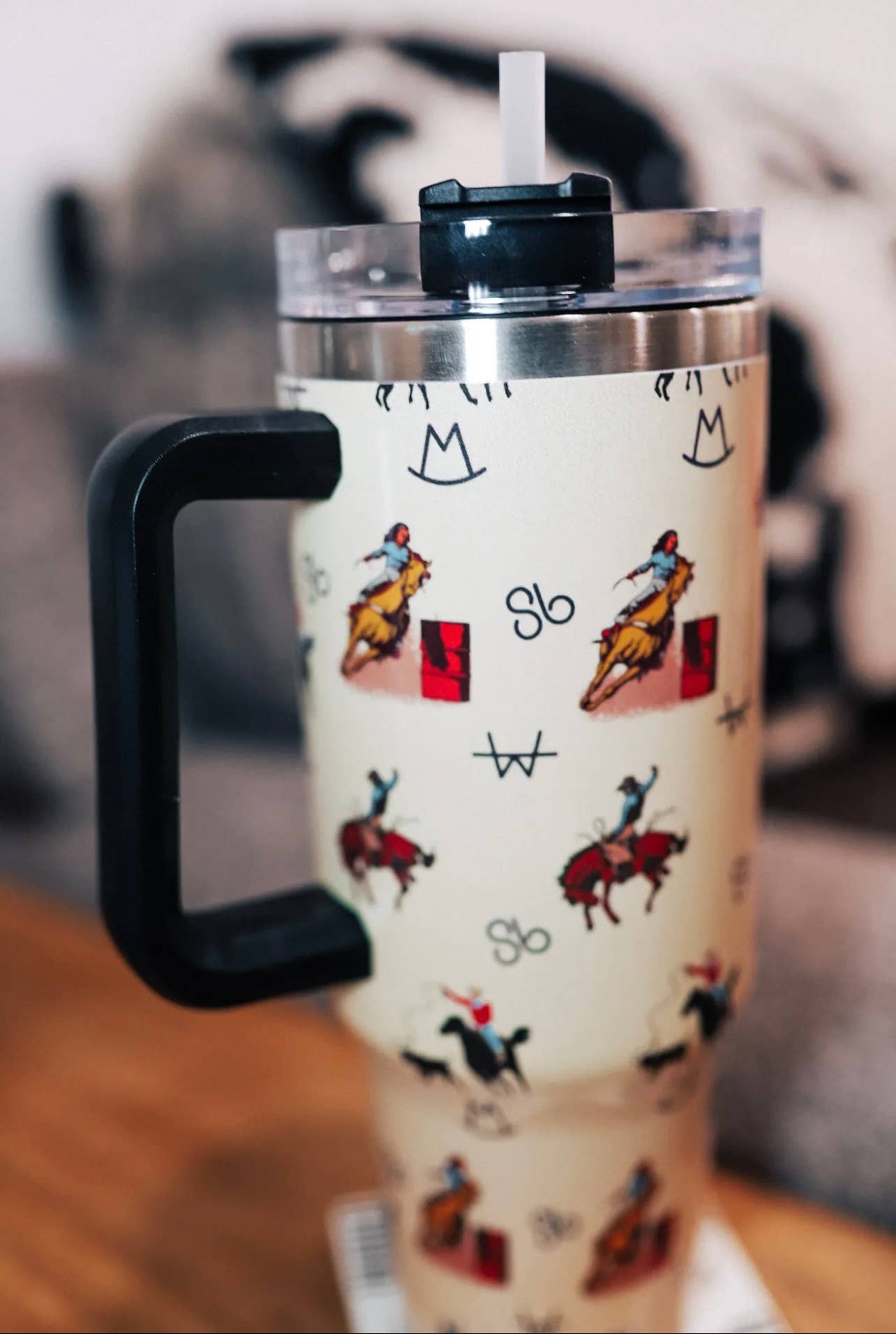 Vintage Cowboy Tumbler w/ Straw & Handle