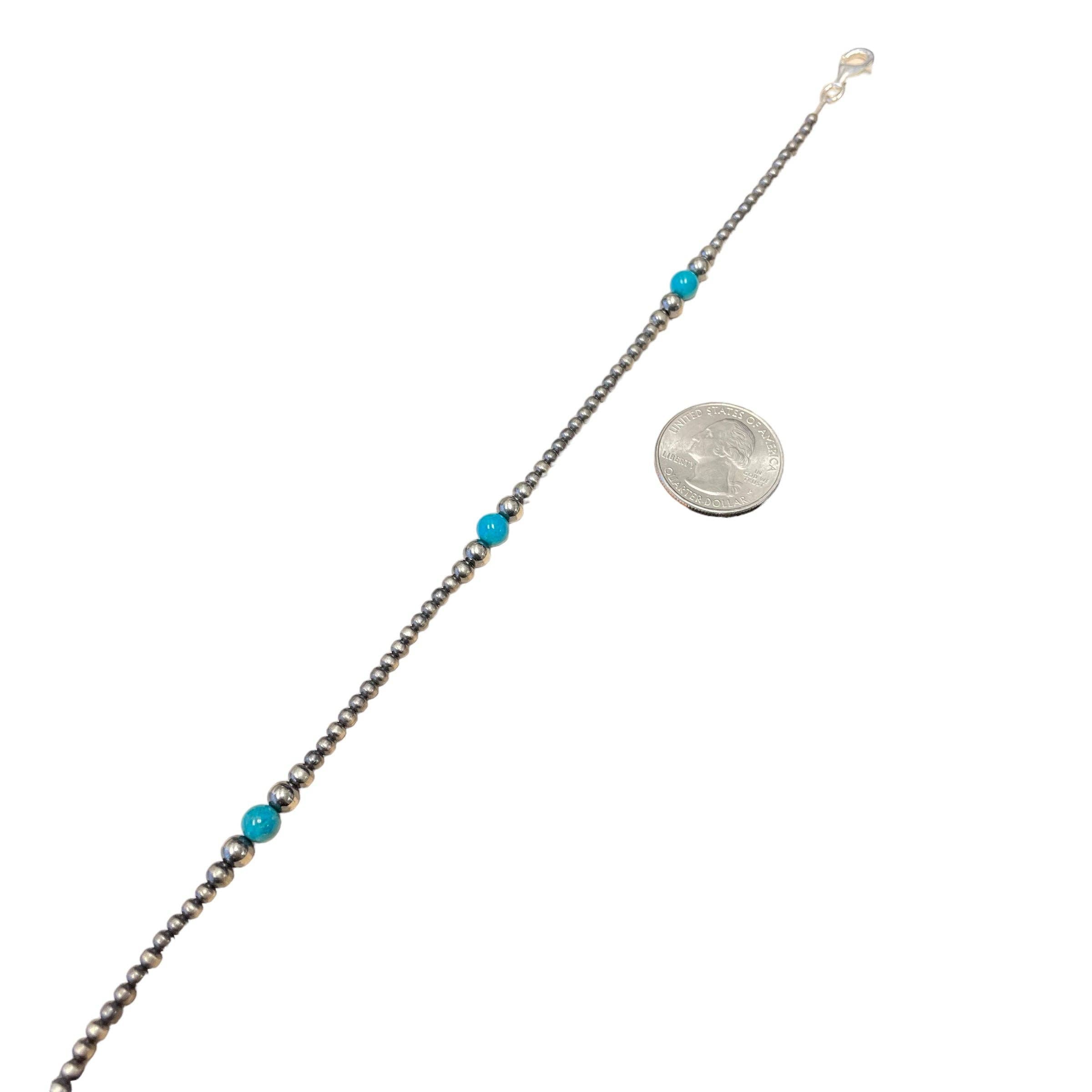 Blue Turquoise Desert Pearl Bead Necklace Sterling Silver