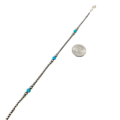 Blue Turquoise Desert Pearl Bead Necklace Sterling Silver