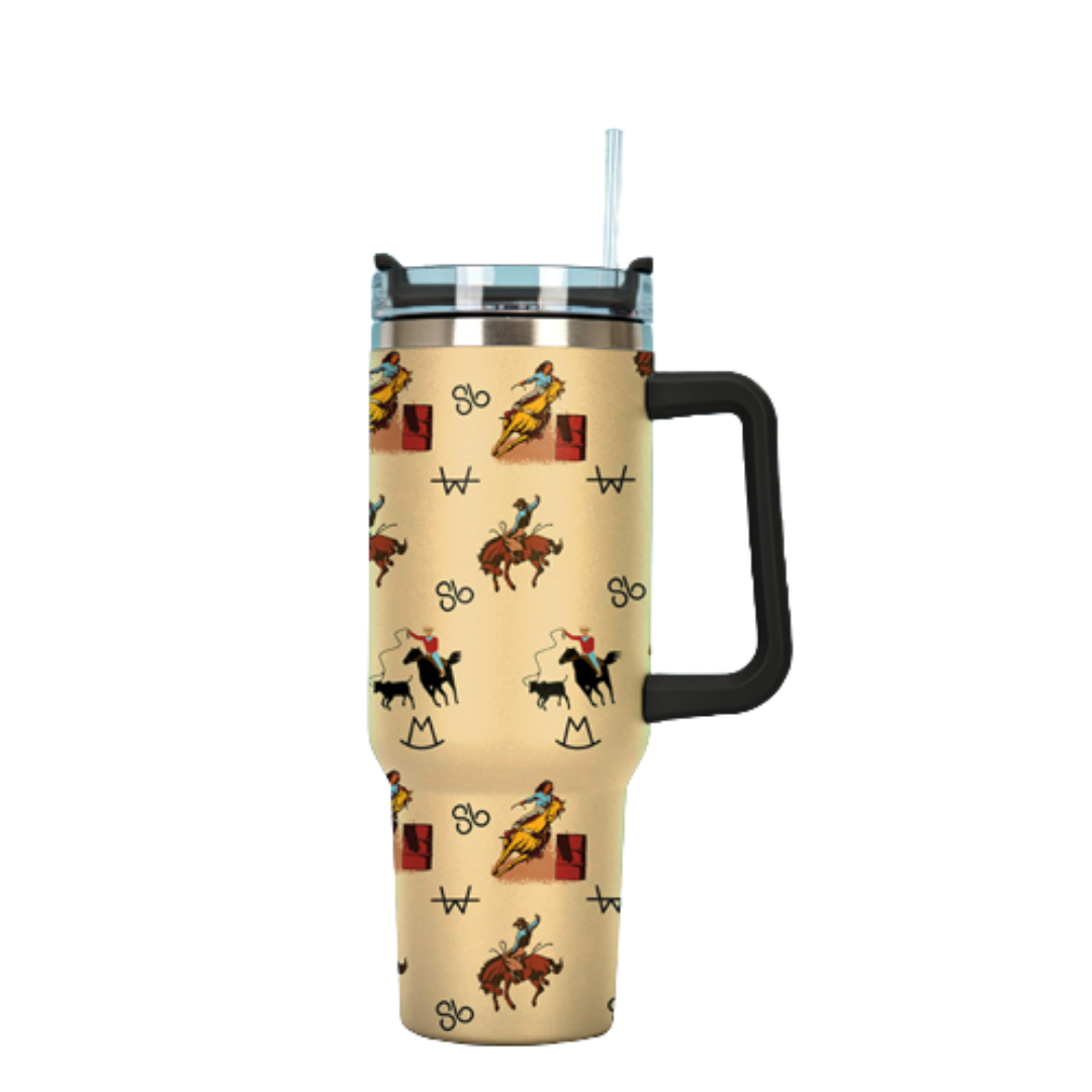 Vintage Cowboy Tumbler w/ Straw & Handle