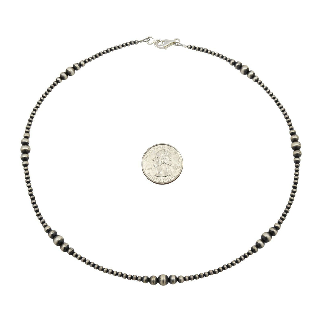 Sterling Silver Mixed Graduated Navajo Pearl Oxidized Bead Necklace