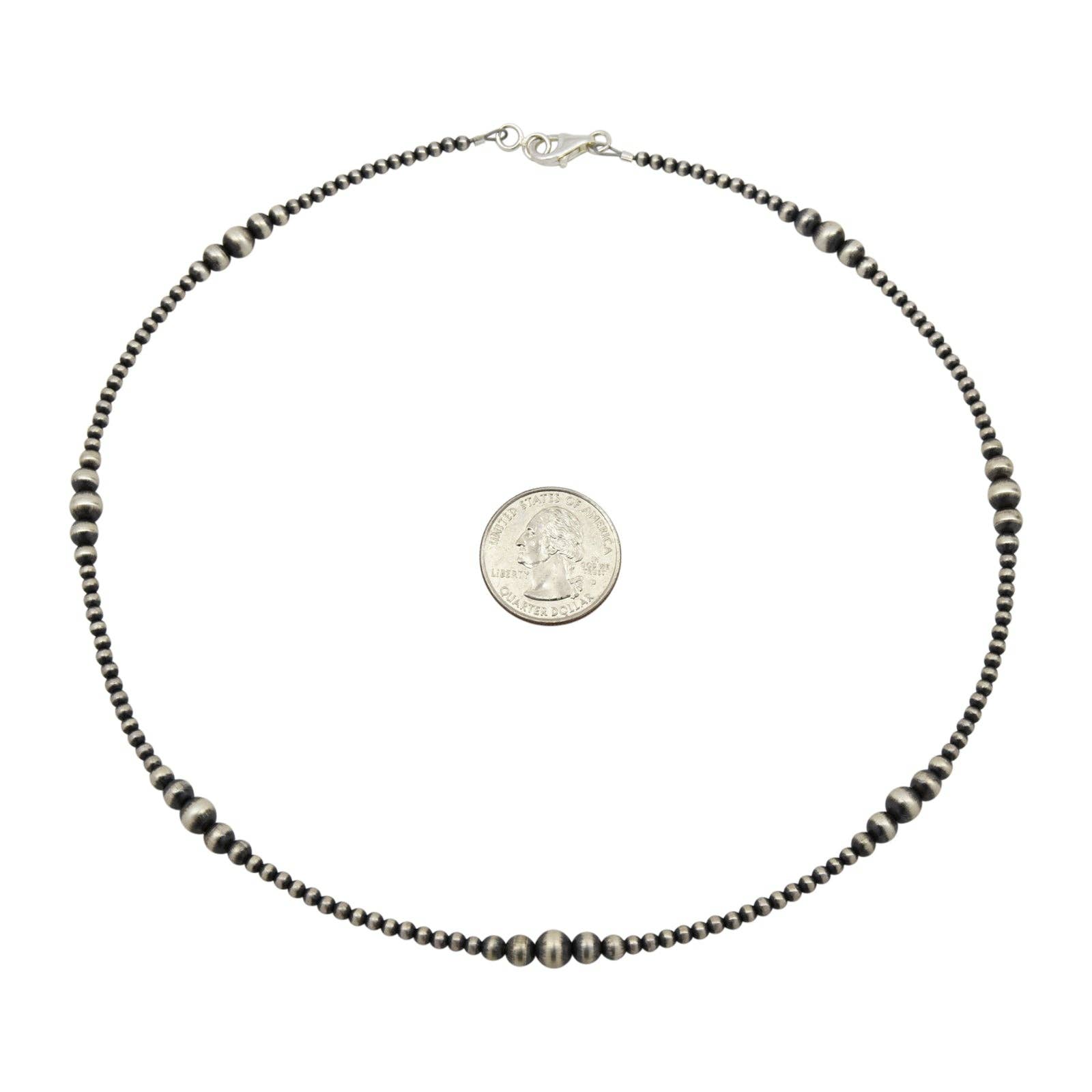 Sterling Silver Mixed Graduated Navajo Pearl Oxidized Bead Necklace