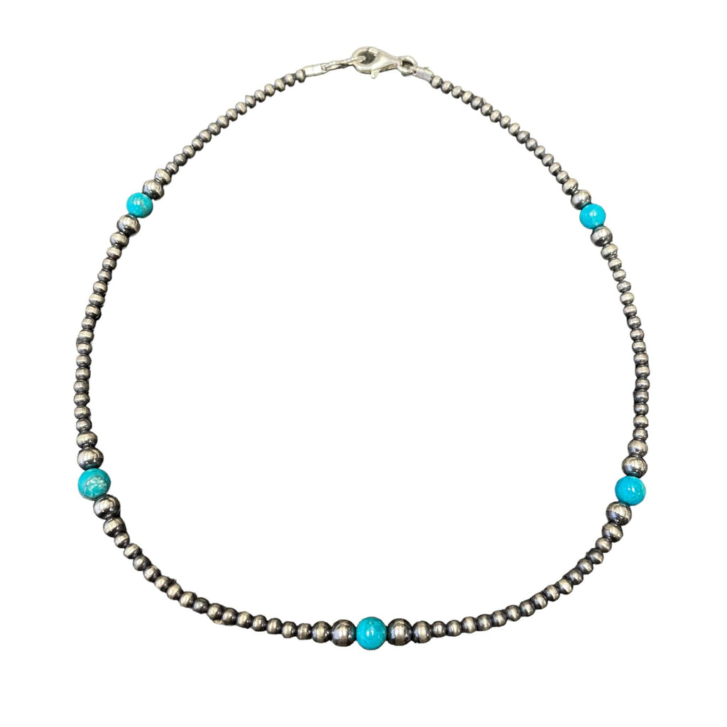 Blue Turquoise Desert Pearl Bead Necklace Sterling Silver