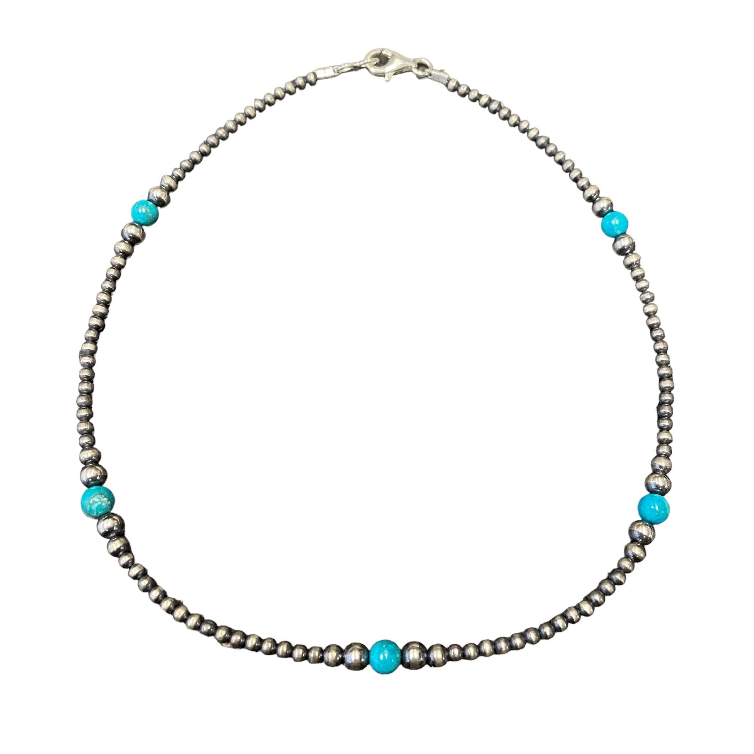 Blue Turquoise Desert Pearl Bead Necklace Sterling Silver